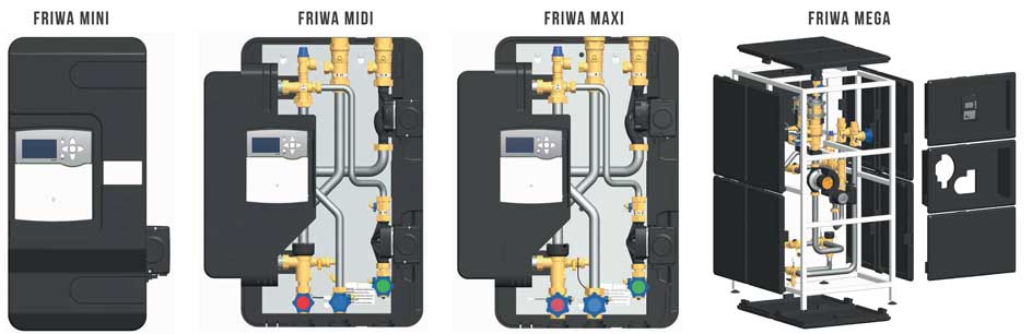 Différents modèles de la gamme Station Friwa pour de l'ECS instantanée en stockage primaire
